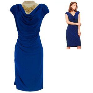 Dressbarn Royal Blue‎ Cowl Neck Ruched Dress Size 14 Sheath Office Evening Party